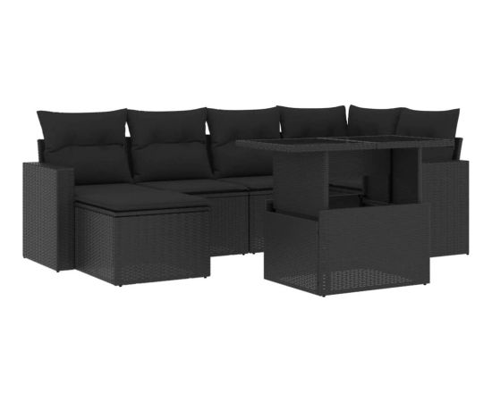 vidaXL 7-cz. zestaw wypoczynkowy do ogrodu, z poduszkami, czarny Dārza mēbeļu komplekti