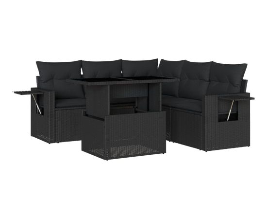 vidaXL 6-cz. zestaw mebli ogrodowych z poduszkami, czarny polirattan Dārza mēbeļu komplekti