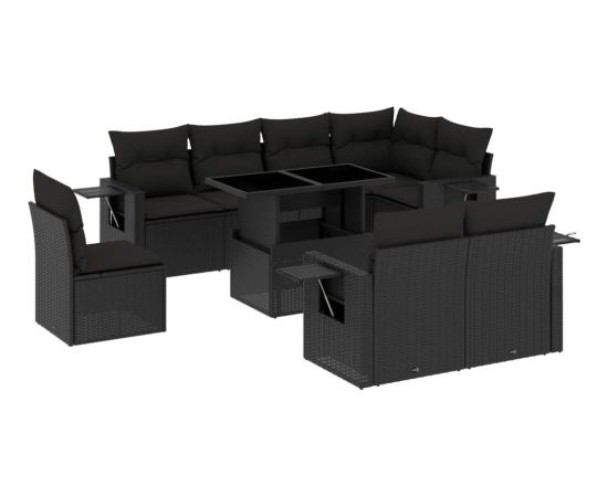 vidaXL 9-cz. zestaw wypoczynkowy do ogrodu, z poduszkami, czarny Dārza mēbeļu komplekti