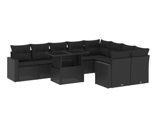 vidaXL 10-cz. zestaw wypoczynkowy do ogrodu, z poduszkami, czarny Dārza mēbeļu komplekti