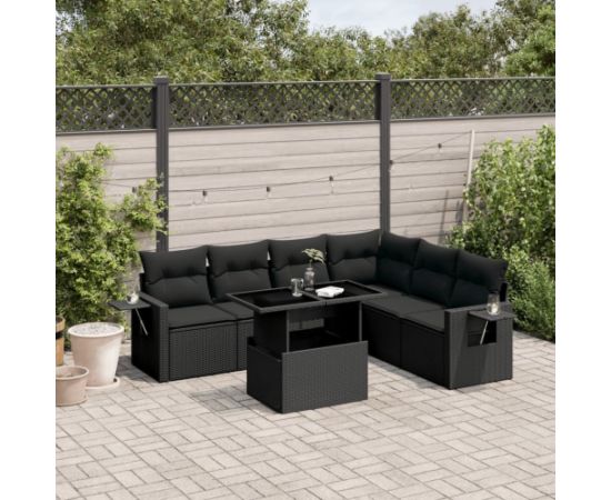 vidaXL 7-cz. zestaw wypoczynkowy do ogrodu, z poduszkami, czarny Dārza mēbeļu komplekti