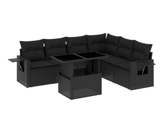 vidaXL 7-cz. zestaw wypoczynkowy do ogrodu, z poduszkami, czarny Dārza mēbeļu komplekti