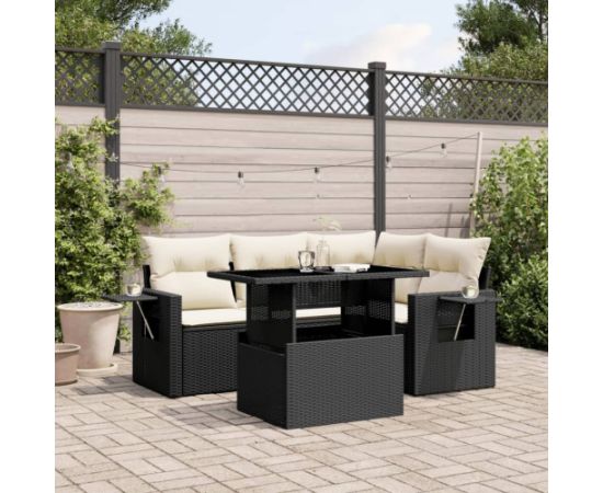 vidaXL 5-cz. zestaw wypoczynkowy do ogrodu, poduszki, czarny rattan PE Dārza mēbeļu komplekti