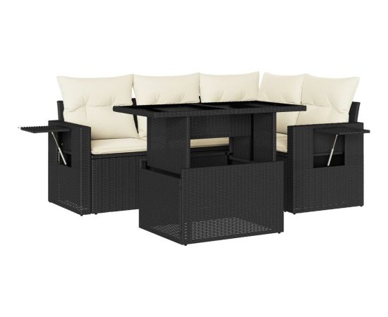 vidaXL 5-cz. zestaw wypoczynkowy do ogrodu, poduszki, czarny rattan PE Dārza mēbeļu komplekti