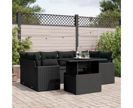 vidaXL 7-cz. zestaw wypoczynkowy do ogrodu, z poduszkami, czarny Dārza mēbeļu komplekti