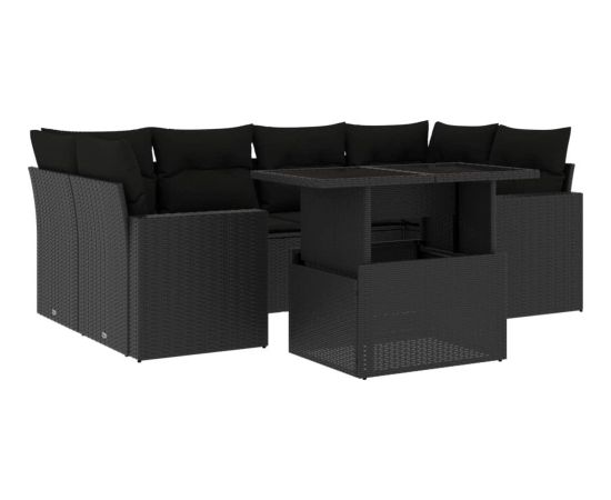 vidaXL 7-cz. zestaw wypoczynkowy do ogrodu, z poduszkami, czarny Dārza mēbeļu komplekti
