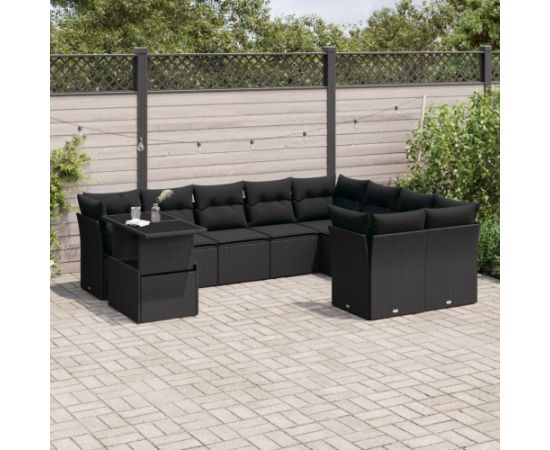 vidaXL 10-cz. zestaw wypoczynkowy do ogrodu, z poduszkami, czarny Dārza mēbeļu komplekti