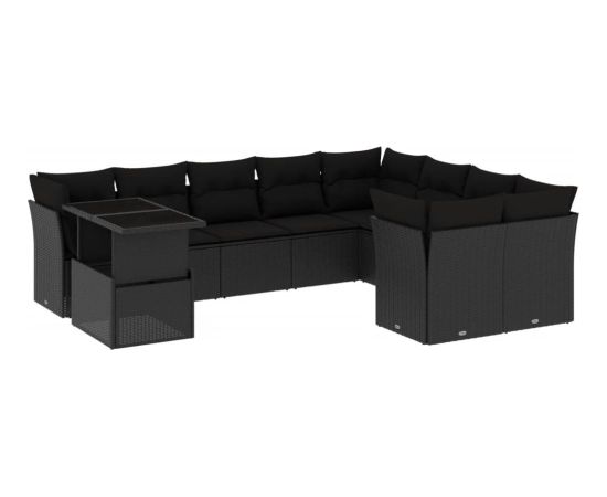 vidaXL 10-cz. zestaw wypoczynkowy do ogrodu, z poduszkami, czarny Dārza mēbeļu komplekti