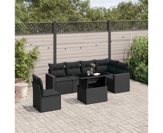 vidaXL 7-cz. zestaw wypoczynkowy do ogrodu, z poduszkami, czarny Dārza mēbeļu komplekti