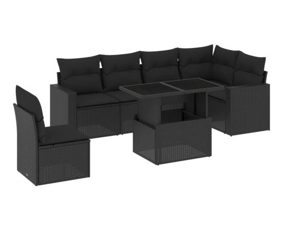 vidaXL 7-cz. zestaw wypoczynkowy do ogrodu, z poduszkami, czarny Dārza mēbeļu komplekti