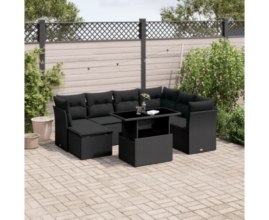vidaXL 8-cz. zestaw wypoczynkowy do ogrodu, z poduszkami, czarny Dārza mēbeļu komplekti