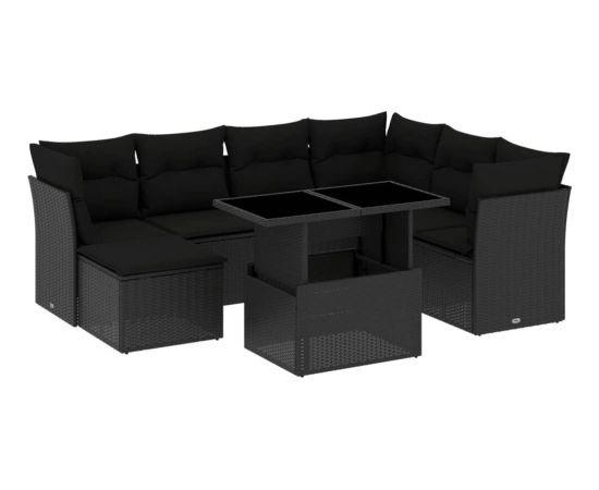 vidaXL 8-cz. zestaw wypoczynkowy do ogrodu, z poduszkami, czarny Dārza mēbeļu komplekti