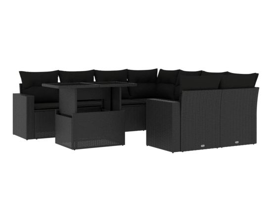 vidaXL 9-cz. zestaw wypoczynkowy do ogrodu, z poduszkami, czarny Dārza mēbeļu komplekti