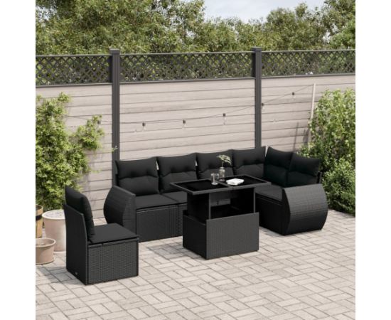 vidaXL 7-cz. zestaw wypoczynkowy do ogrodu, z poduszkami, czarny Dārza mēbeļu komplekti
