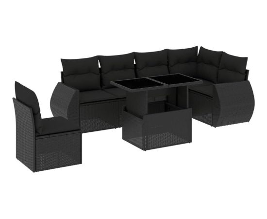 vidaXL 7-cz. zestaw wypoczynkowy do ogrodu, z poduszkami, czarny Dārza mēbeļu komplekti