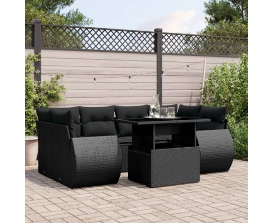 vidaXL 7-cz. zestaw wypoczynkowy do ogrodu, z poduszkami, czarny Dārza mēbeļu komplekti