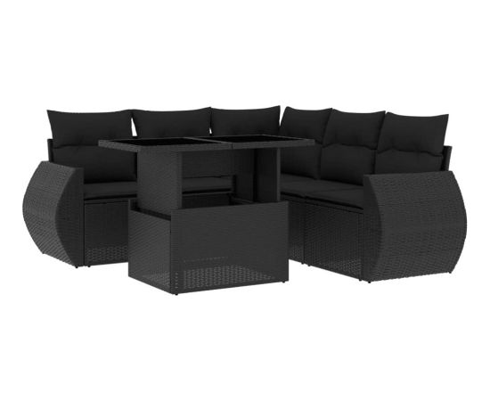 vidaXL 6-cz. zestaw mebli ogrodowych z poduszkami, czarny polirattan Dārza mēbeļu komplekti