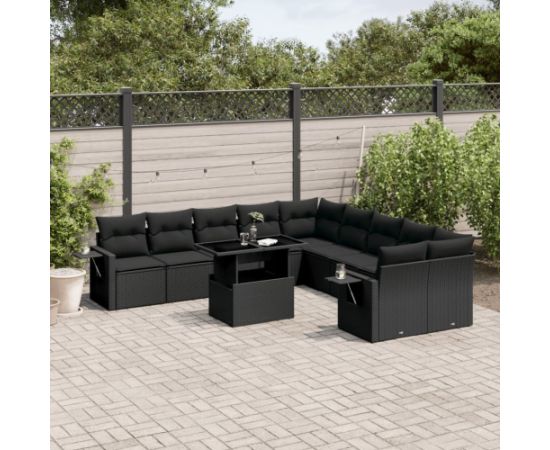 vidaXL 11-cz. zestaw wypoczynkowy do ogrodu, poduszki czarny rattan PE Dārza mēbeļu komplekti