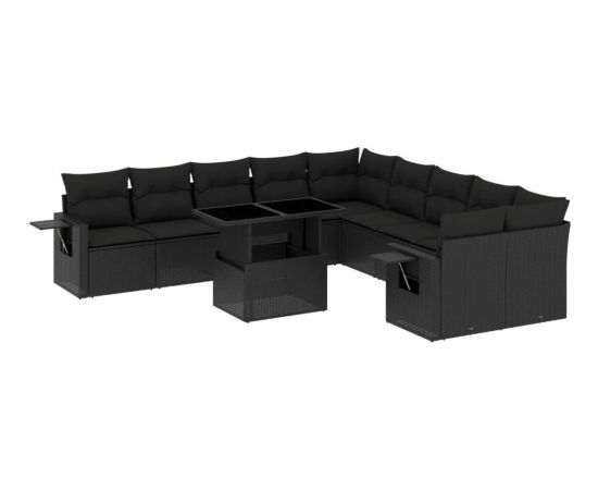 vidaXL 11-cz. zestaw wypoczynkowy do ogrodu, poduszki czarny rattan PE Dārza mēbeļu komplekti