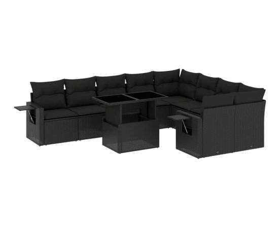 vidaXL 10-cz. zestaw wypoczynkowy do ogrodu, z poduszkami, czarny Dārza mēbeļu komplekti