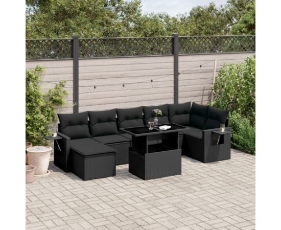 vidaXL 8-cz. zestaw wypoczynkowy do ogrodu, z poduszkami, czarny Dārza mēbeļu komplekti