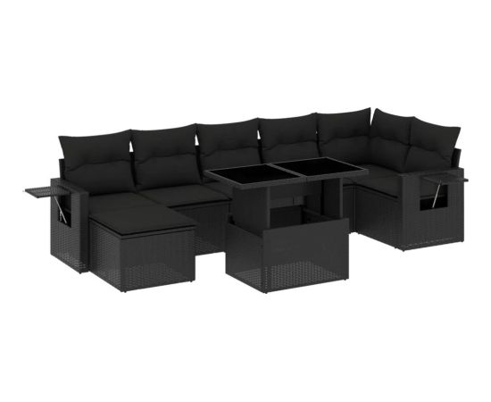 vidaXL 8-cz. zestaw wypoczynkowy do ogrodu, z poduszkami, czarny Dārza mēbeļu komplekti