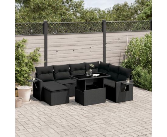 vidaXL 9-cz. zestaw wypoczynkowy do ogrodu, z poduszkami, czarny Dārza mēbeļu komplekti