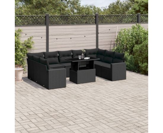 vidaXL 10-cz. zestaw wypoczynkowy do ogrodu, z poduszkami, czarny Dārza mēbeļu komplekti