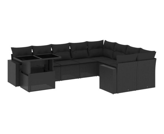 vidaXL 10-cz. zestaw wypoczynkowy do ogrodu, z poduszkami, czarny Dārza mēbeļu komplekti