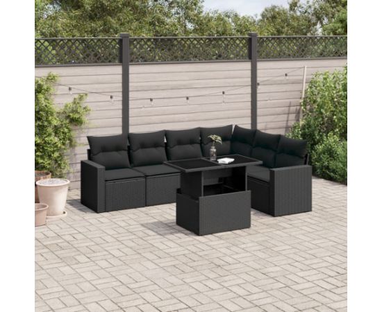 vidaXL 7-cz. zestaw wypoczynkowy do ogrodu, z poduszkami, czarny Dārza mēbeļu komplekti