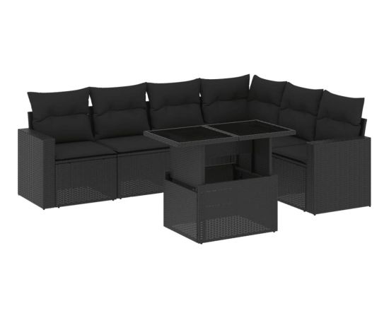 vidaXL 7-cz. zestaw wypoczynkowy do ogrodu, z poduszkami, czarny Dārza mēbeļu komplekti