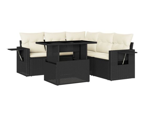 vidaXL 6-cz. zestaw mebli ogrodowych z poduszkami, czarny polirattan Dārza mēbeļu komplekti