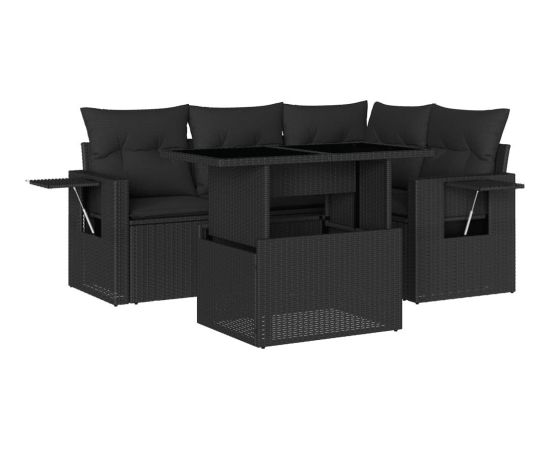 vidaXL 5-cz. zestaw wypoczynkowy do ogrodu, poduszki, czarny rattan PE Dārza mēbeļu komplekti