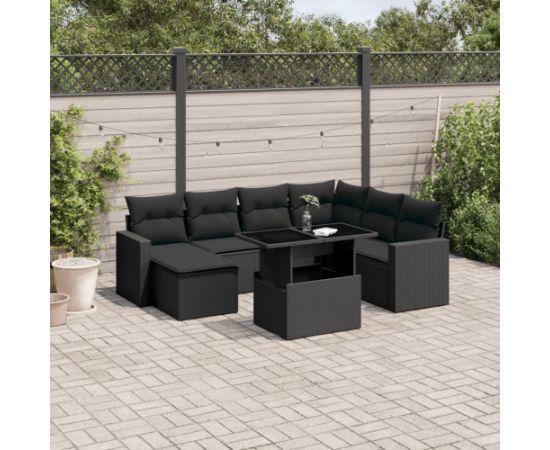 vidaXL 8-cz. zestaw wypoczynkowy do ogrodu, z poduszkami, czarny Dārza mēbeļu komplekti