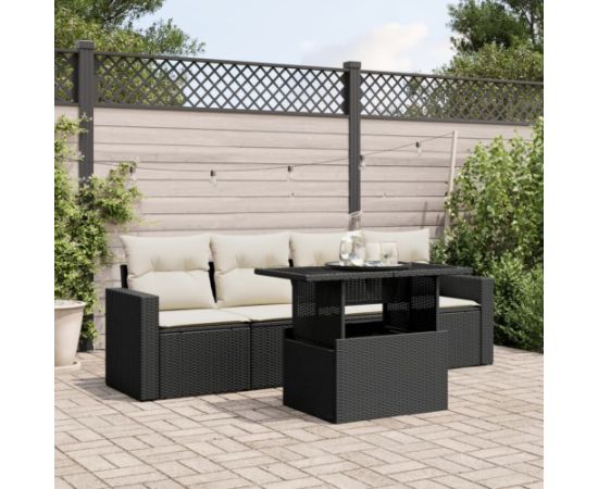 vidaXL 5-cz. zestaw wypoczynkowy do ogrodu, poduszki, czarny rattan PE Dārza mēbeļu komplekti