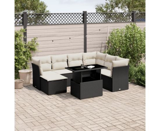 vidaXL 8-cz. zestaw wypoczynkowy do ogrodu, z poduszkami, czarny Dārza mēbeļu komplekti