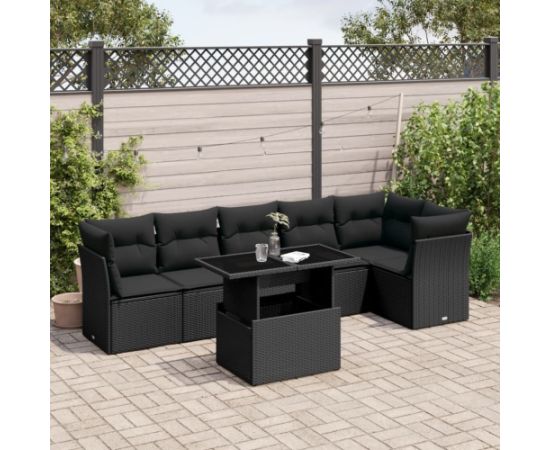 vidaXL 7-cz. zestaw wypoczynkowy do ogrodu, z poduszkami, czarny Dārza mēbeļu komplekti
