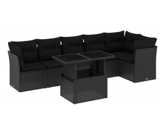 vidaXL 7-cz. zestaw wypoczynkowy do ogrodu, z poduszkami, czarny Dārza mēbeļu komplekti