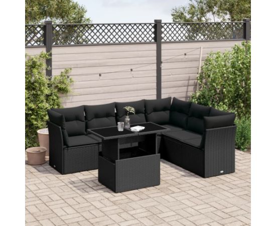 vidaXL 7-cz. zestaw wypoczynkowy do ogrodu, z poduszkami, czarny Dārza mēbeļu komplekti