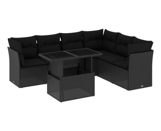 vidaXL 7-cz. zestaw wypoczynkowy do ogrodu, z poduszkami, czarny Dārza mēbeļu komplekti