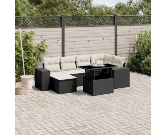 vidaXL 7-cz. zestaw wypoczynkowy do ogrodu, z poduszkami, czarny Dārza mēbeļu komplekti