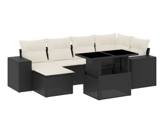 vidaXL 7-cz. zestaw wypoczynkowy do ogrodu, z poduszkami, czarny Dārza mēbeļu komplekti