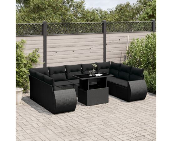 vidaXL 10-cz. zestaw wypoczynkowy do ogrodu, z poduszkami, czarny Dārza mēbeļu komplekti