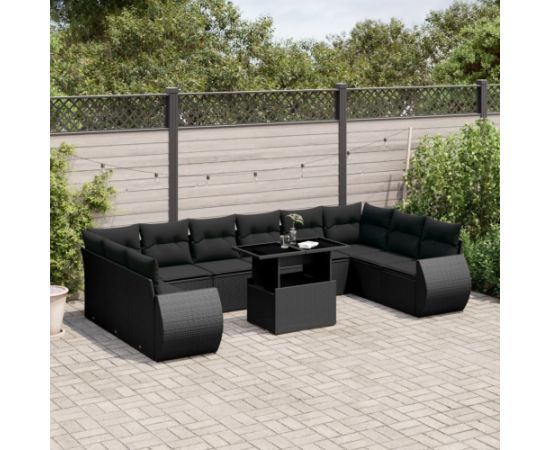 vidaXL 11-cz. zestaw wypoczynkowy do ogrodu, poduszki czarny rattan PE Dārza mēbeļu komplekti
