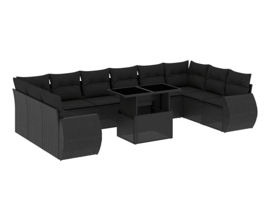 vidaXL 11-cz. zestaw wypoczynkowy do ogrodu, poduszki czarny rattan PE Dārza mēbeļu komplekti