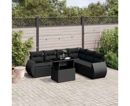 vidaXL 7-cz. zestaw wypoczynkowy do ogrodu, z poduszkami, czarny Dārza mēbeļu komplekti