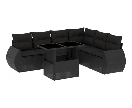 vidaXL 7-cz. zestaw wypoczynkowy do ogrodu, z poduszkami, czarny Dārza mēbeļu komplekti