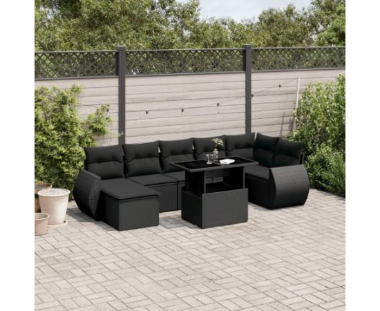 vidaXL 8-cz. zestaw wypoczynkowy do ogrodu, z poduszkami, czarny Dārza mēbeļu komplekti