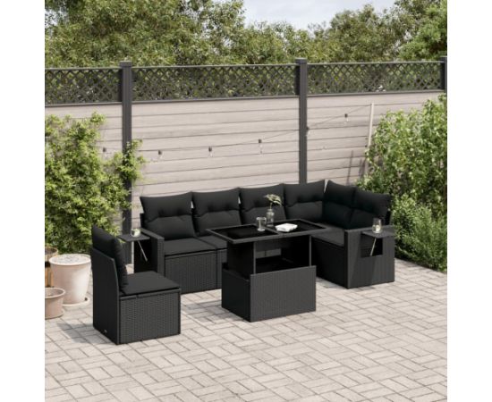 vidaXL 7-cz. zestaw wypoczynkowy do ogrodu, z poduszkami, czarny Dārza mēbeļu komplekti