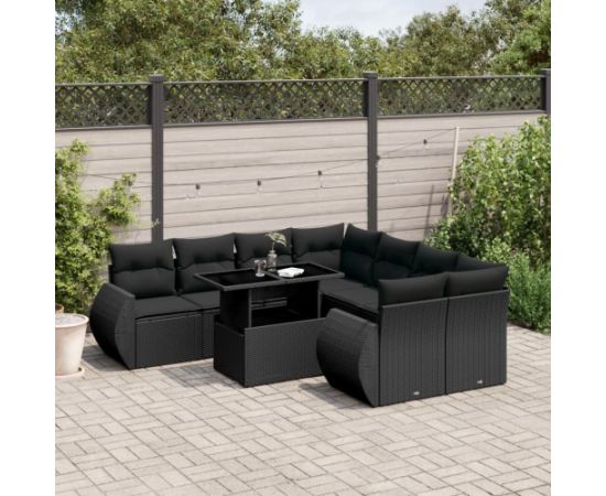 vidaXL 9-cz. zestaw wypoczynkowy do ogrodu, z poduszkami, czarny Dārza mēbeļu komplekti